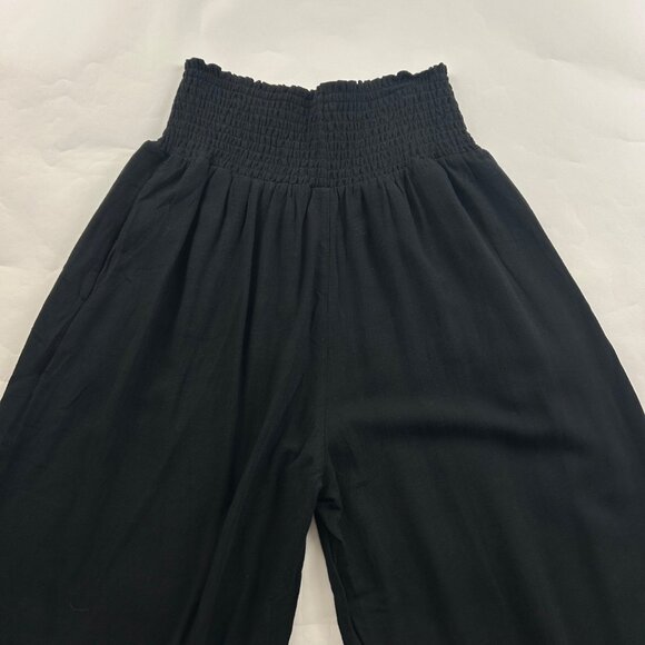 Tarse Black Linen Blend High Rise Smocked Wide Leg Cropped Pant M New - Picture 7 of 7